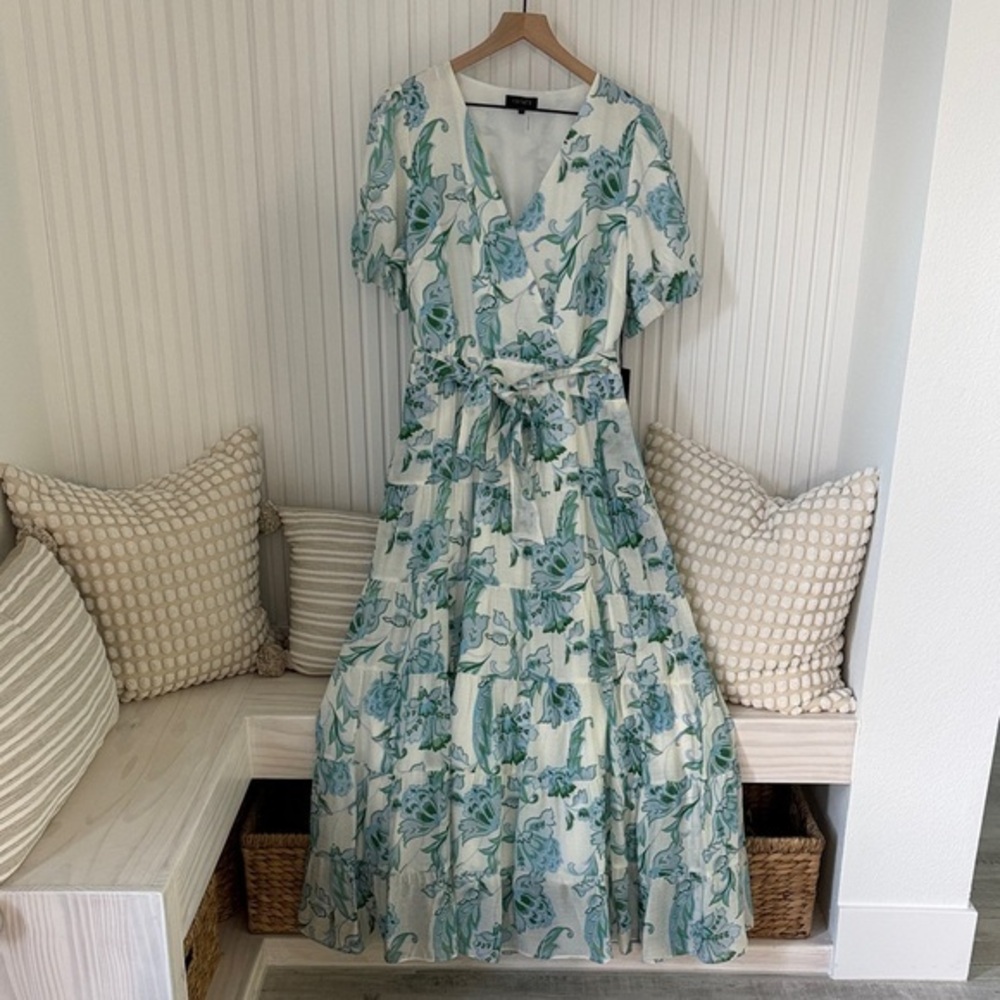 Floral Wrap Midi Dress in Green and Blue